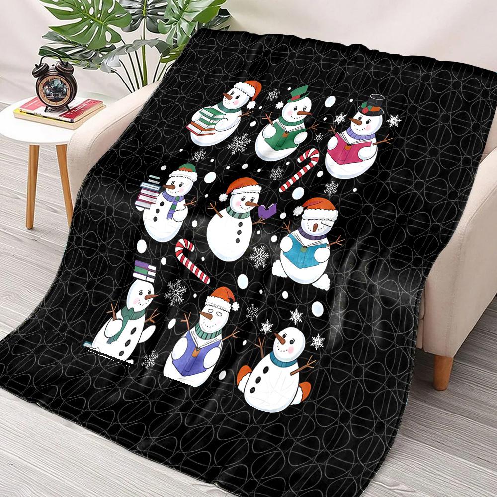 Flannel Christmas Snowman Print Throw Blanket - Non-woven, Soft Polyester, Digital Printed, Reversible All-Season Cozy Blanket