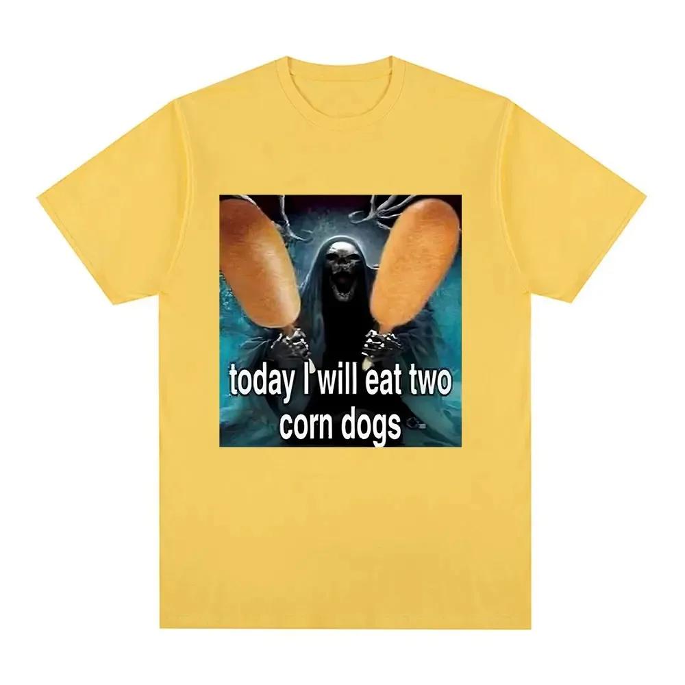 Today I Will Eat Two Corndogs Graphic T-Shirt Skeleton Meme Vintage Gothic Short Sleeve T-shirts Cotton Oversized T Shirts