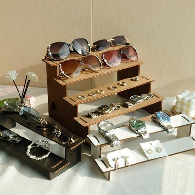 Wood Step Display Stand Hair Clip Bracelet Watche Storage Rack Figure Doll Jewelry Showcase Earrings Rings