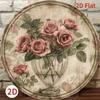 1pc Vintage Rose Bouquet Vase Round Metal Sign 2D Foil Engraving Art Plaque Home Cafe Garden Decor