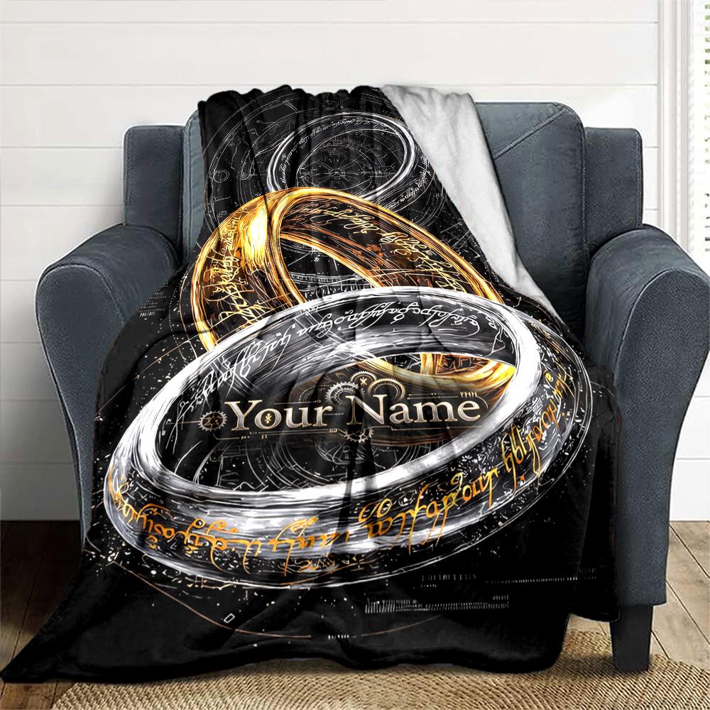 Lord Rings Personalized Text Blanket Cozy Customizable Blanket Soft Warm Cozy Throw For Bedding Bed Living Room Seaside Ideal for All Seasons