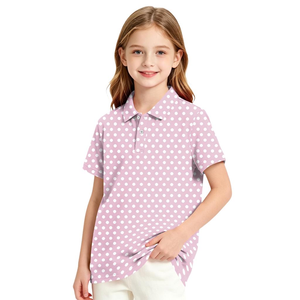 Girls Polka Dot School Uniform T-Shirt Casual Top for Everyday School Wear