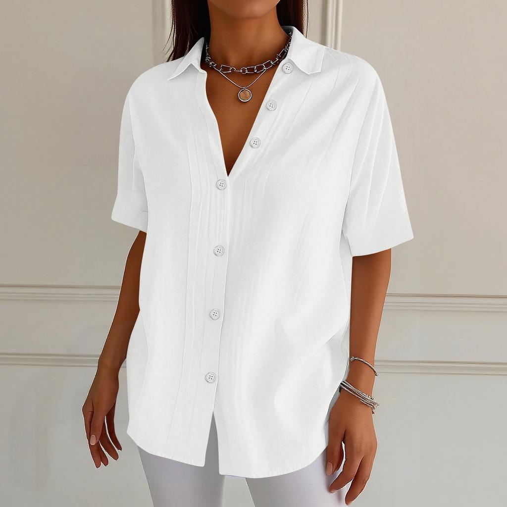 Chemise à manches courtes boutonnée et col pour femme -couleur