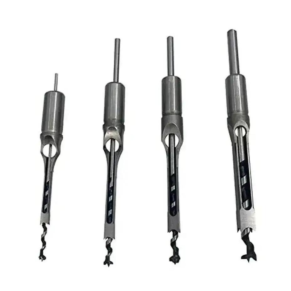1/4” 5/16” 3/8” 1/2” 4PCS/Set Woodworking Square Drill Bit Wood Mortising Chisel Countersink Drill Bits Hole Saw Power Tool Kit