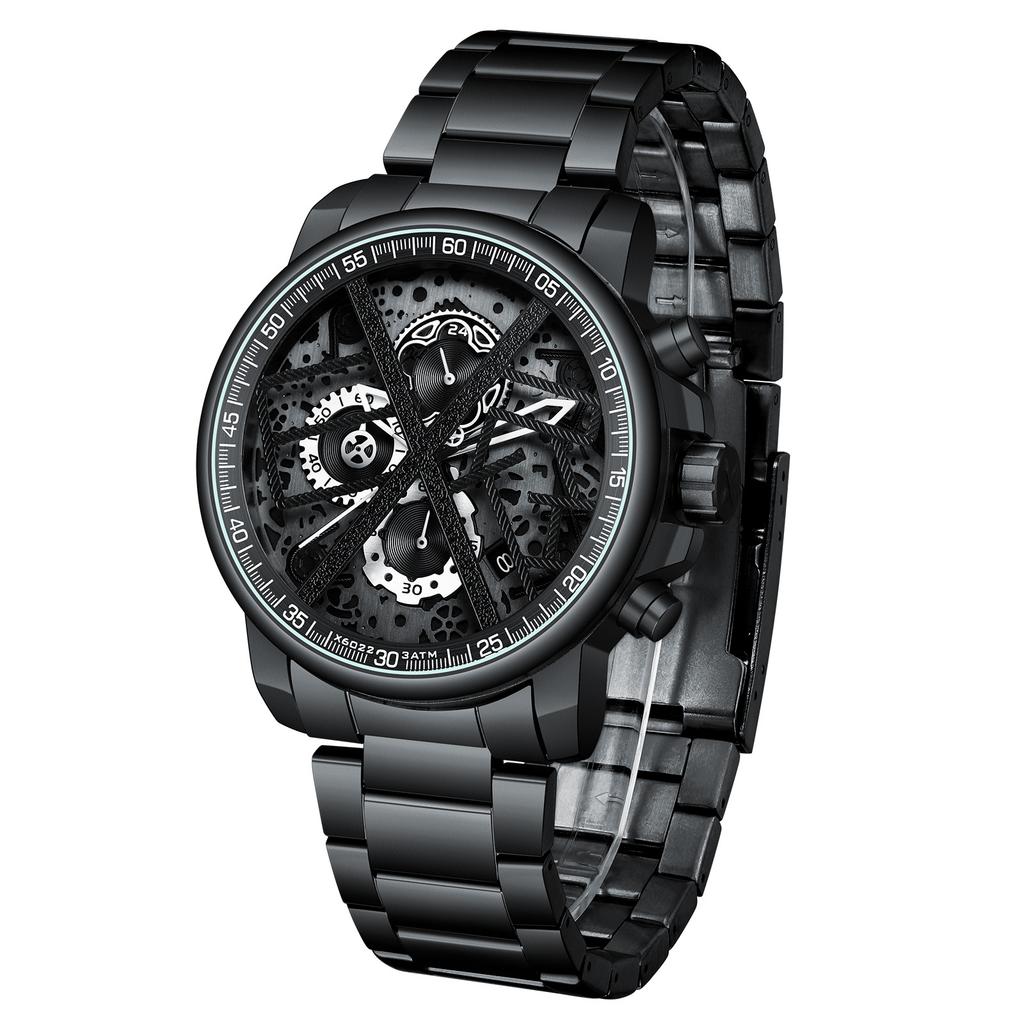 Extri Men'S Steel Belt Watch Fashion Waterproof Luminous Quartz Watch