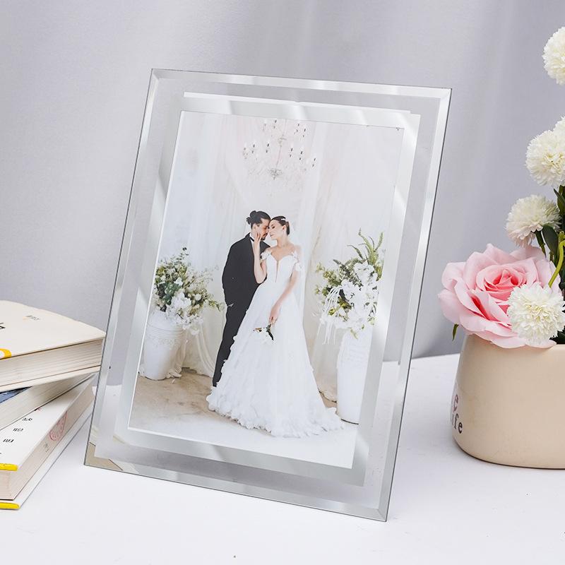 8 or 10 Inch Clear Glass Crystal Photo Frame Gold Tone Edge for Silver Certificate Rectangle Luxury Display Premium Award Frame