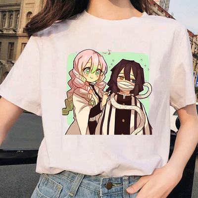 Nová anime trička s potiskem Kanroji Mitsuri Iguro Obanai Dámská Pánská Letní Chladivá Krátký Rukáv Pár Y2K Ležérní Trička