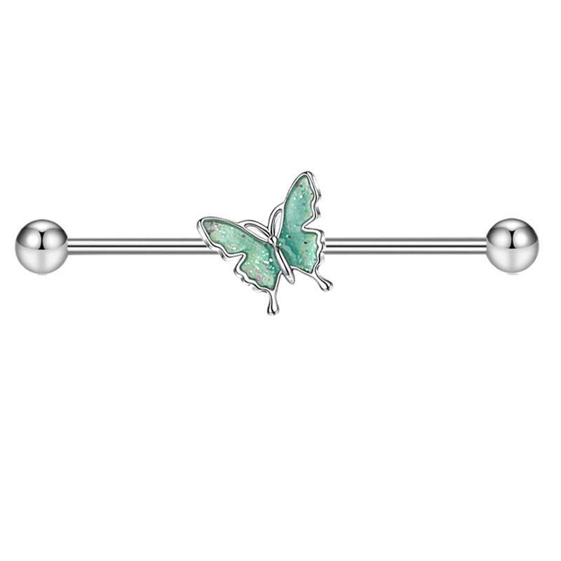 14g Industrial Barbell Pearl & Butterfly Stud Earrings with External Thread for Double Earlobe and Ear Bridge Piercing