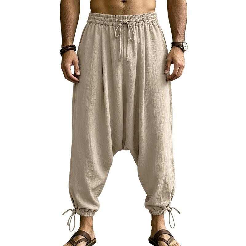 Zomer Heren Drop Crotch Harembroek Elastische Taille Trekkoord Manchet Wijde Casual Broek High Street Casual Broek