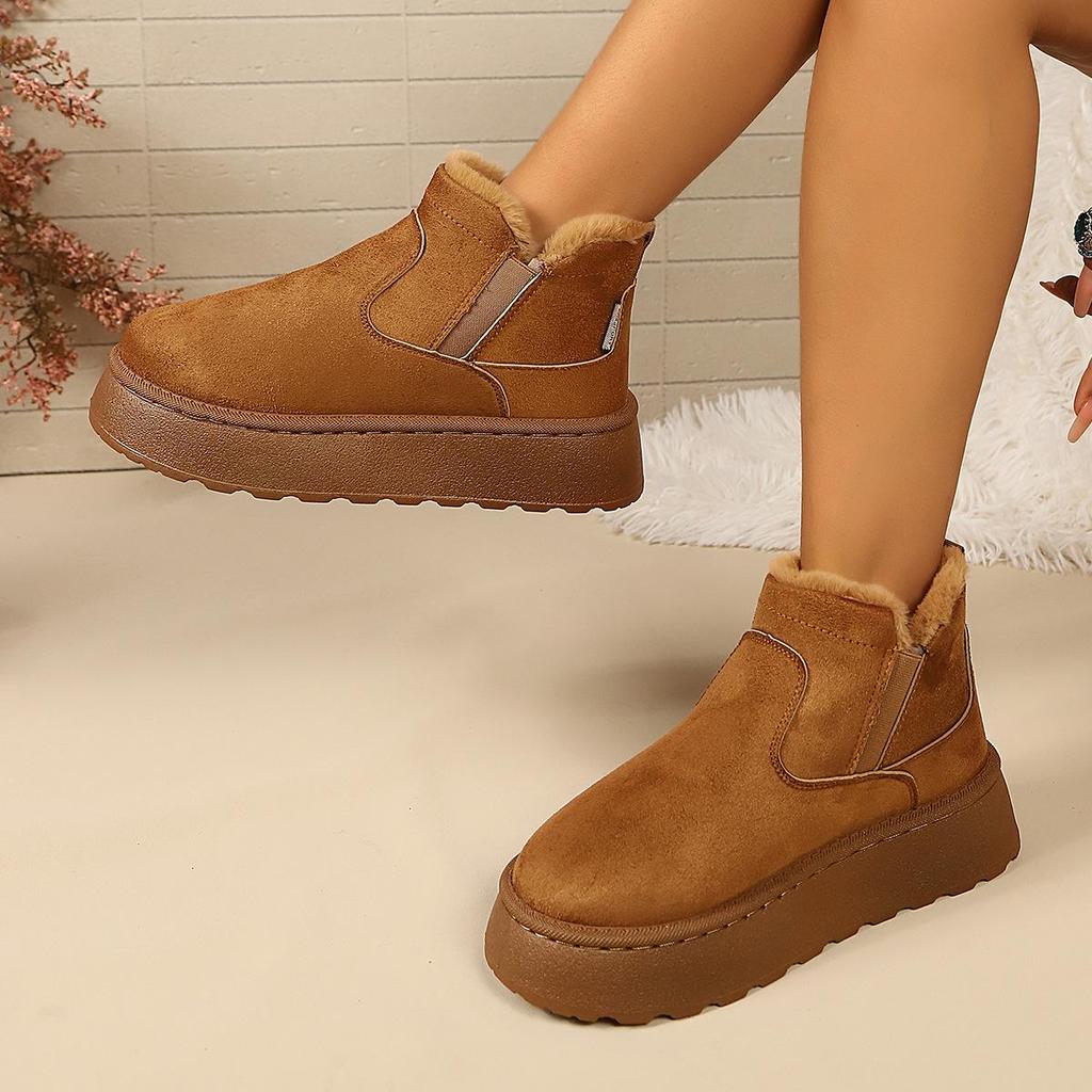Plus Size Women's Thick Sole Winter Snow Boots - Fur-Lined, Low Cut, Warm Velvet Style