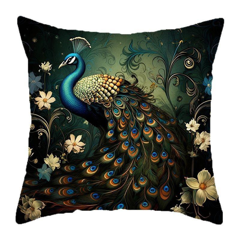 Heimdeko Pfau & Blumenmuster Dekorative Kissenhülle Muster Kissenbezug Geeignet für Sofa Schlafzimmer Auto Kissenbezug