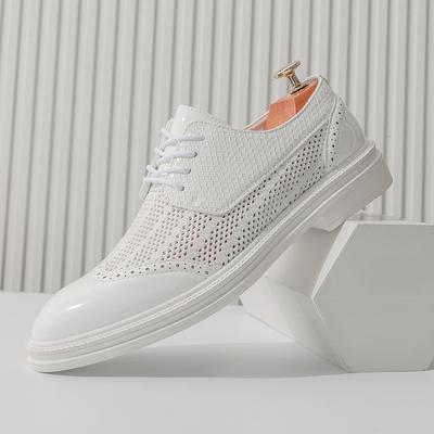 Mode Sommer Weiß Atmungsaktiv Komfort Schnürschuhe Oxford Herren Spitz Dicksohlige Business Hochzeit Lederschuhe Marke Arbeitsschuhe