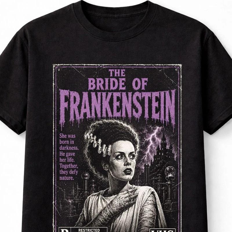 Bride of Frankenstein Gothic Monster Vintage Horror VHS Unisex TShirt S