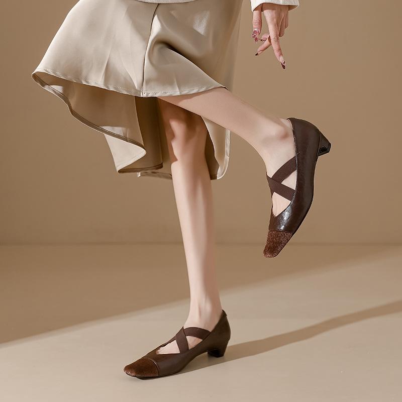 Cowhide version~ French retro single shoes comfortable soft sole not tired feet fashionable horse hair splicing first layer soft leather high heels