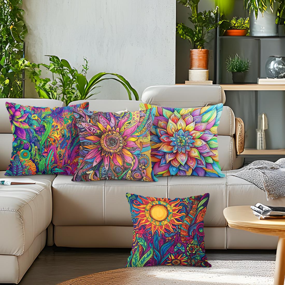 Monika Chen Unisex Bohemian-Style Plant Pillowcase Bedroom Sofa Cushion Cover 100% Polyester Living Room Cushion Pillowcase Home Decor