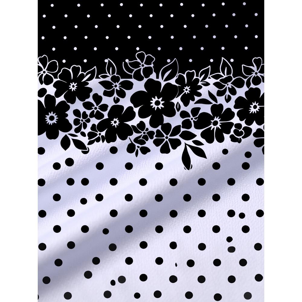 Casual Black and White Spliced Round Neck Graphic Printed T-shirt