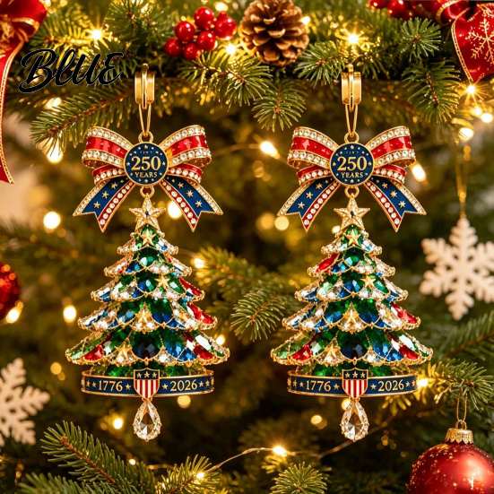 Gold Edge Christmas Tree Charms 250th Anniversary Ornament 2D Acrylic Decor Ornaments 1776-2026 Patriotic Commemorative Hanging Decoration Keepsake