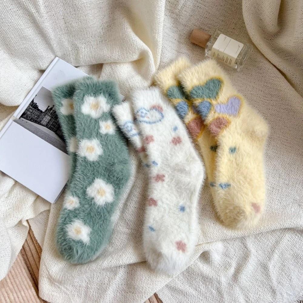 5Pairs Sweet Plush Socks Soft Thicken Warm Socks Ins Mink Fur Socks  Women
