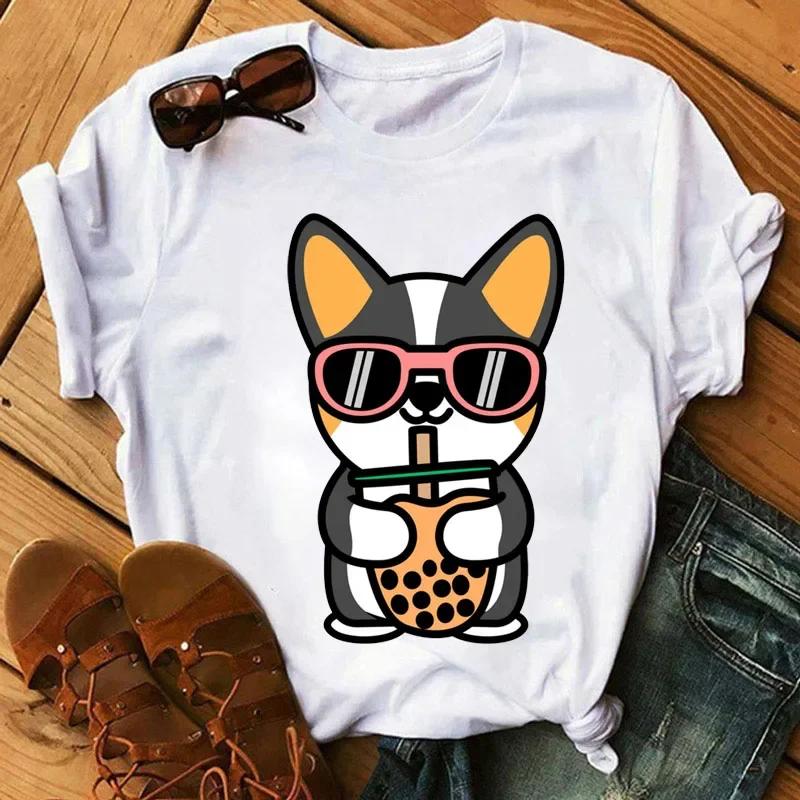 Kawaii Cartoon Milk Tea Printed T Shirt Women Fashion T Shirt Casual Tops 90s Girls Ladies Female Short Sleeve Cute Graphic Tee