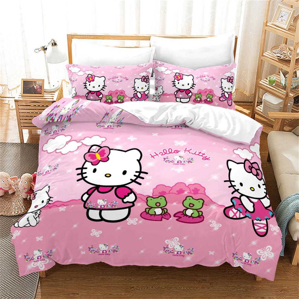 Sanrio Hello Kitty Quilt Cover Anime Full Pink Cartoon Duvet Skin Friendly Breathable Cute Printed Comforter Bedding