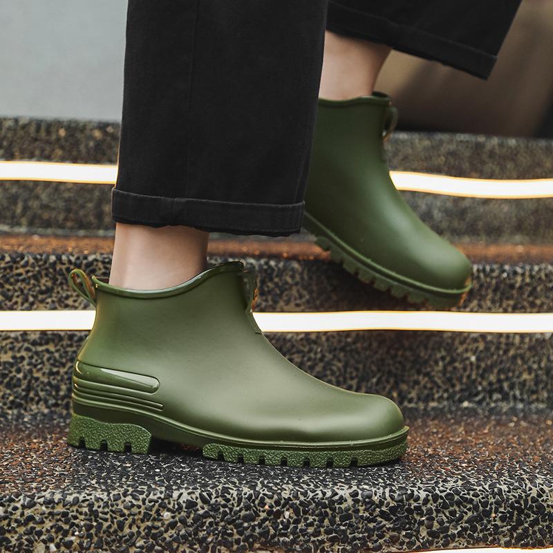 Low cut couple rain Shoes Ladies thick soled non slip rubber shoes Round toe solid color footwear Fashion women's rain boots