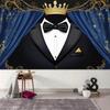 2D Flat Printing Blue Curtain Tuxedo Backdrop for Birthday and Graduation Photoshoot