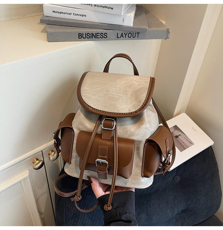 Retro Backpack Women's 2025 New Trendy Korean Version Fashionable Versatile Draw Bag Large Capacity Travel Backpack Women's Bag