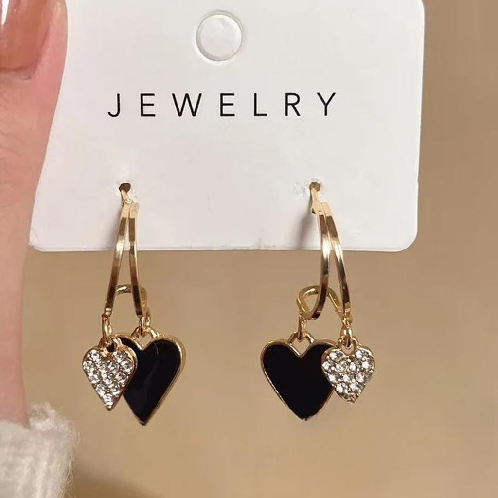 1 Pair Elegant Heart-Shaped Design Earrings Luxurious Rhinestone Inlaid Pendant Women'S Daily Holiday Wear Jewelry Accessories