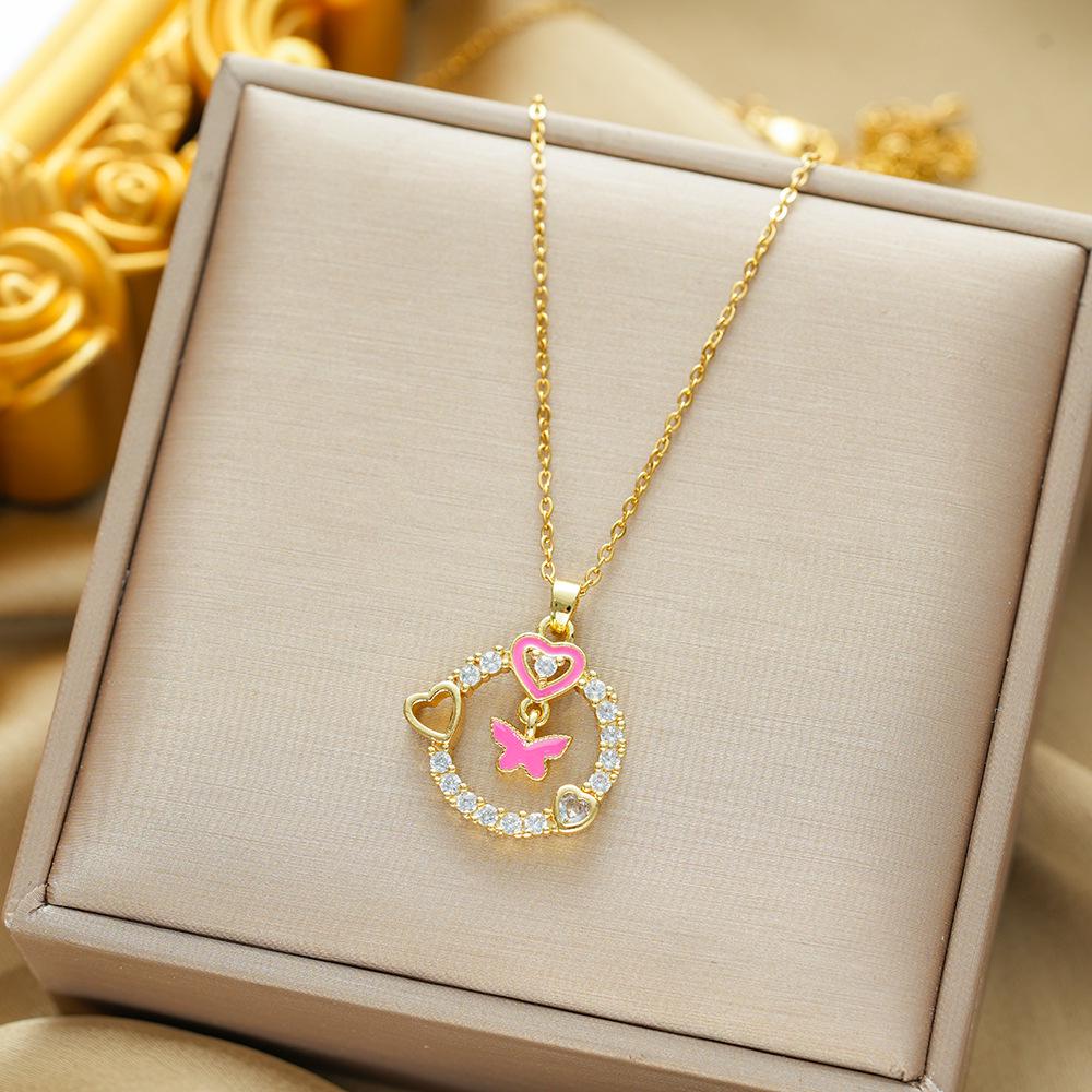 Titanium Steel Zircon Butterfly Pendant Necklace - Simple & Versatile Clavicle Accessory