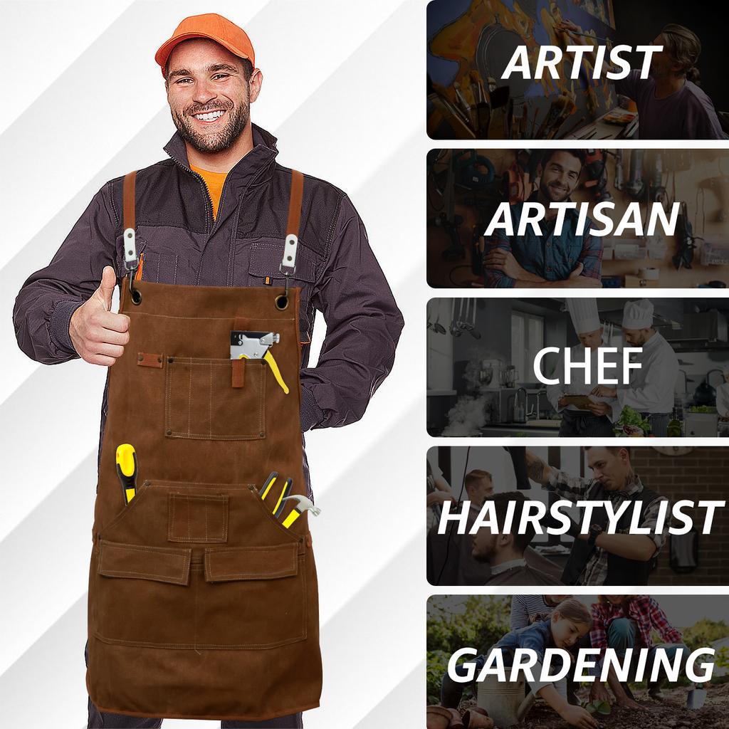 Wasserdichte strapazierfähige Unisex-Arbeitskittel aus Canvas mit Werkzeugtaschen, schwere Ausführung, langlebig, verstellbare Kreuzträger, für Hausarbeit und Werkstatt