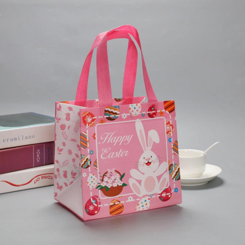 Egg Bunny Easter Gift Tote Bags Laminating Nonwoven Environmental Shopping Bags Large Capacity Dust Moisture-Proof Firm Handbag