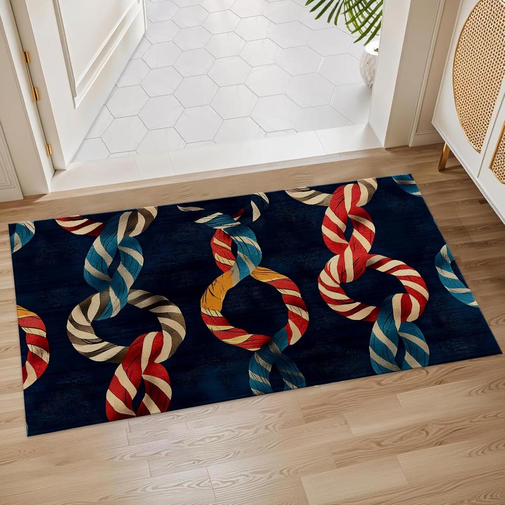 Colorful Nautical Rope Indoor Door Mat, Floor Area Rug for Entryway, Living Room,or Bathroom, Non-Slip Doormat,Vibrant Knotted