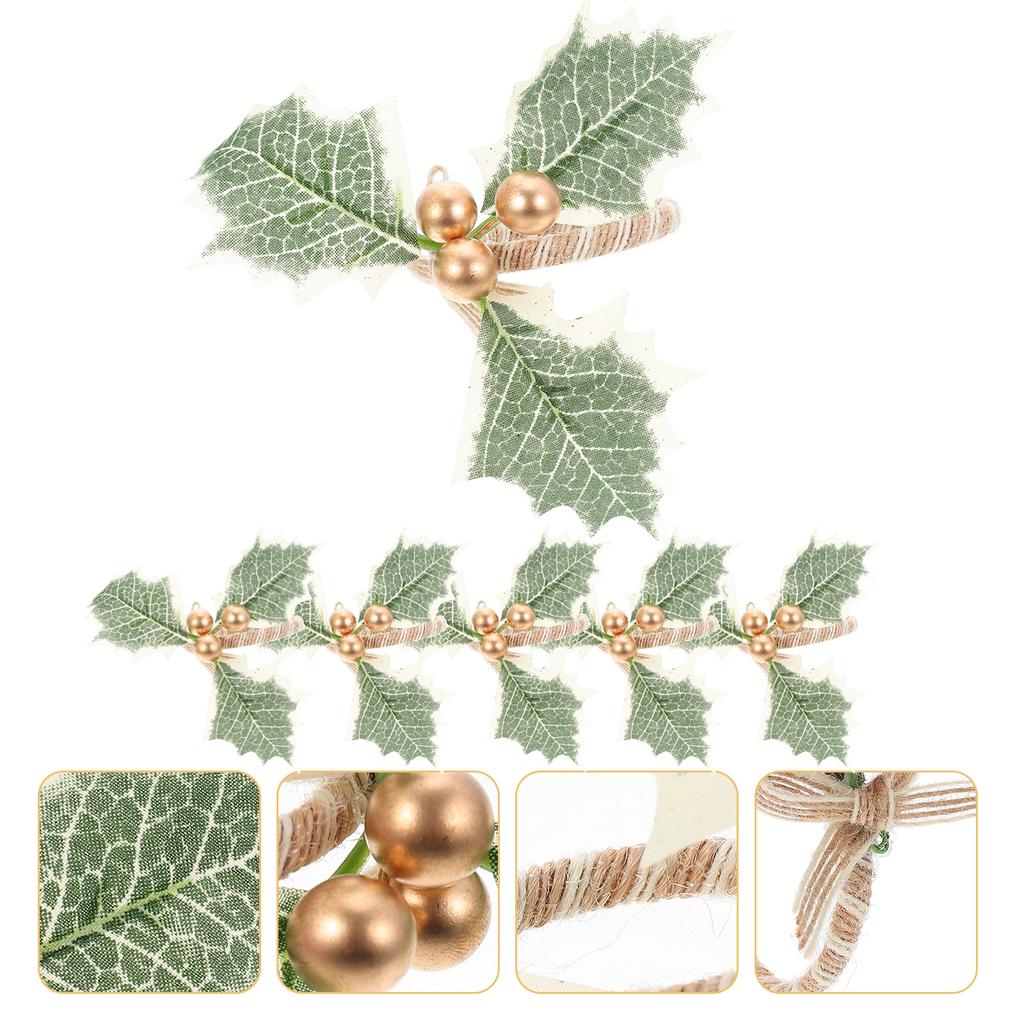 6pcs Napkin Rings Christmas Table Decor Berry Leaf Design Serviette Clasps For Party Dining Home Xmas Decoration