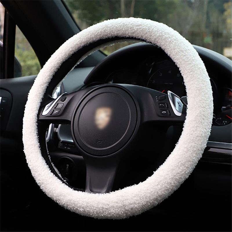 Warm Lamb Fleece Creative Embroidered Universal Winter Car Steering Wheel Cover
