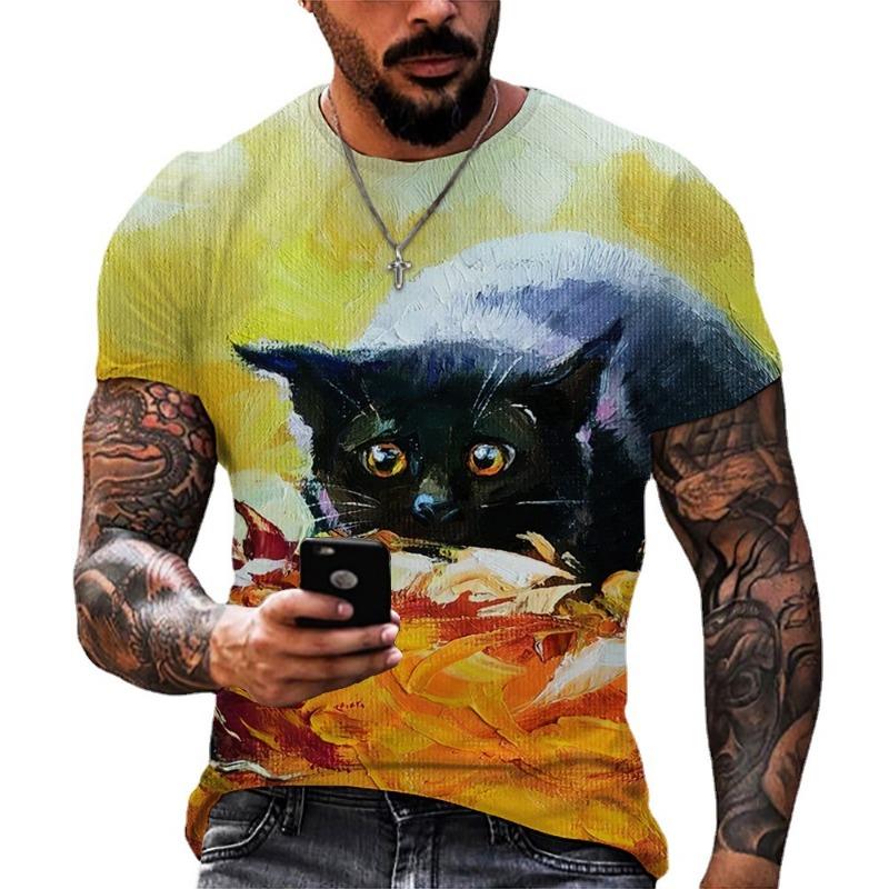 

Повседневная свободная футболка с короткими рукавами и рисунком кошки. Футболка с короткими рукавами с 3D-цифровой печатью. 6XL