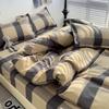 4 Piece, 100% Cotton Bedding Set, 4 Piece Bed Sheet Comforter Set, Simple Striped Check Couple Bed Quilt Set