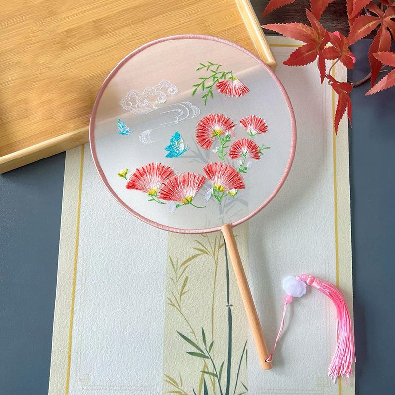 Vintage Doppelseitiger Fächer Blume Stickerei Handfächer Traditionelle Chinesische Kunst Handwerk Hanfu Tanzparty Zubehör Performance Requisiten