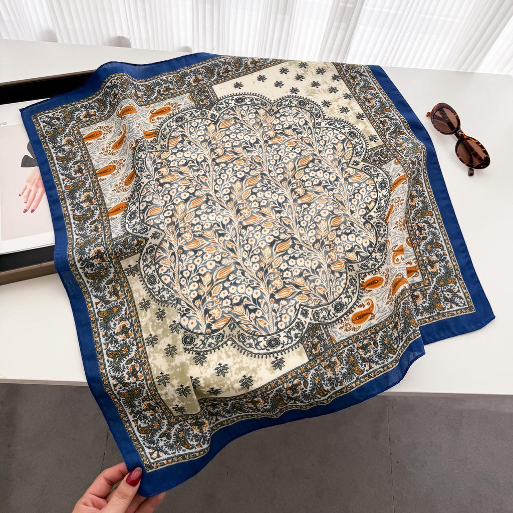 New Printed Cashew Retro Artistic Herringbone Pattern Cotton Linen Scarf Small Square Versatile Spring Autumn Thin Headscarf
