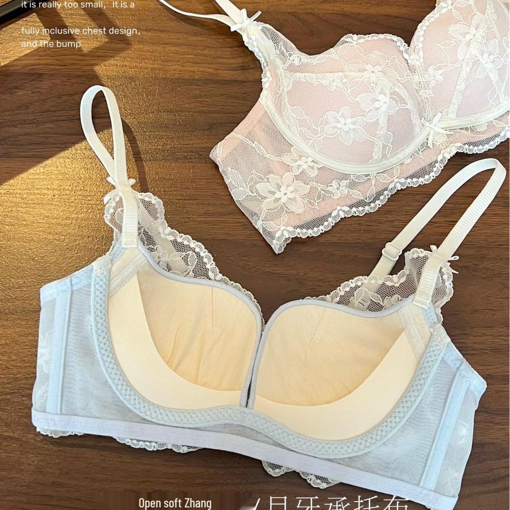 Japanese Sexy Lace Lingerie Set: Wireless Bra for Small Bust, with Beautiful Back Design and Panties.