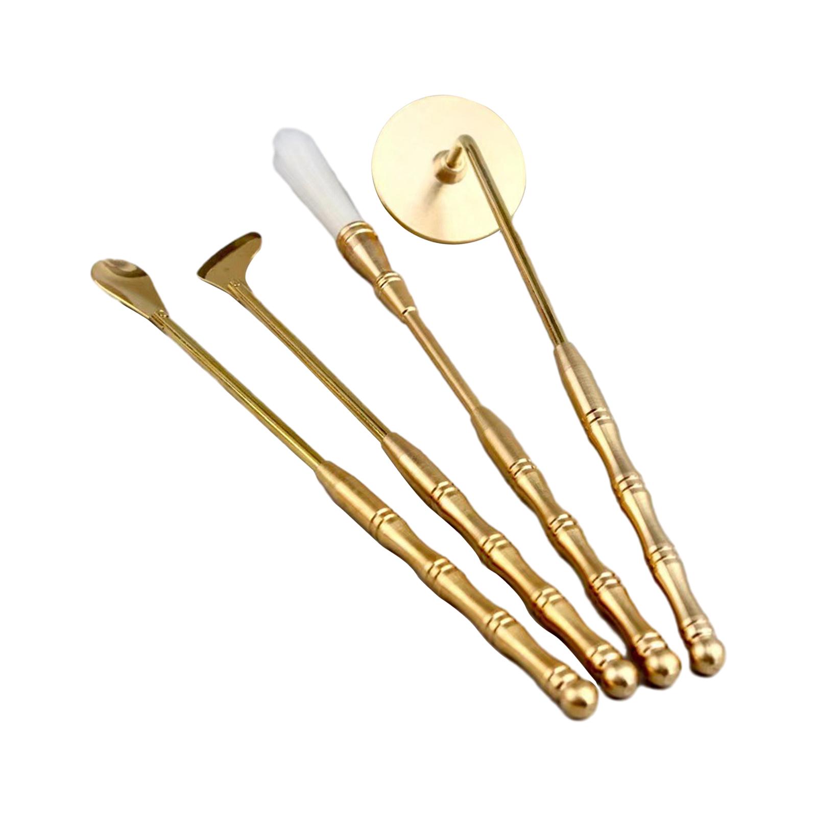 4 Pieces Brass Incense Making Set Incense Brush Incense Spoon Powder Incense Burner Set for Yoga Party Meditation Festivals