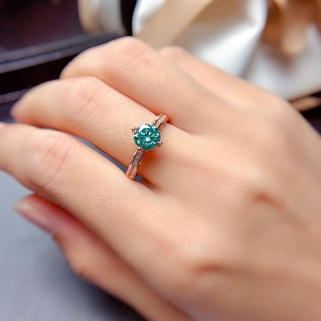 Women Blue Green High Carbon Diamond Ring Fake Maldives Moissanite Wedding Ring adjustable