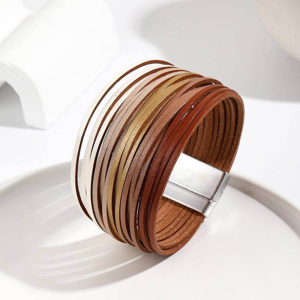 Gradient Multi-Strand Men's and Women's Bracelet with PU Leather Cord and Magnetic Clasp.