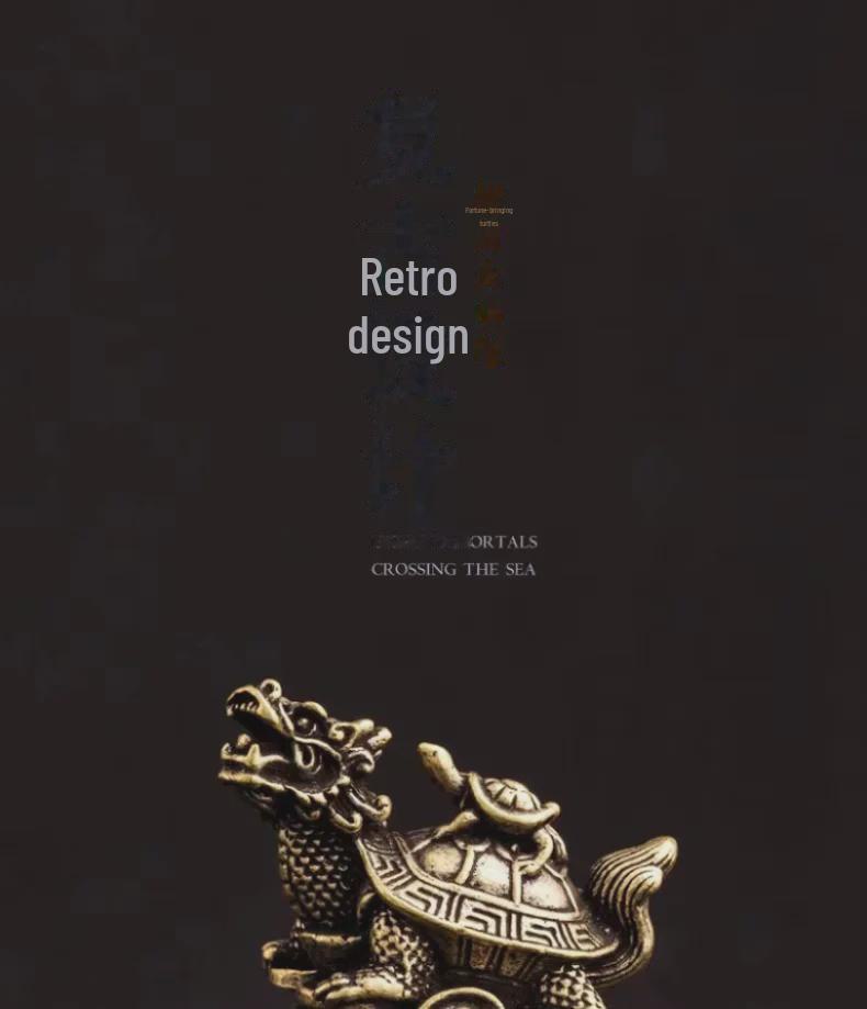 Brass Dragon Turtle Ornament - Mother Turtle with Dragon Head for Home or Office Decor, Desktop Decoration, Fortune Gift