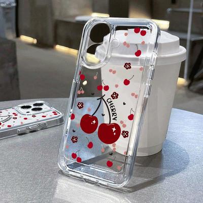 Lovely Cherry Print Soft Silicone Shockproof Clear Case For iPhone 16 Pro Max 15 14 Pro 13 12 11 XS 8 7 Lens Protection Transparent Phone Cover