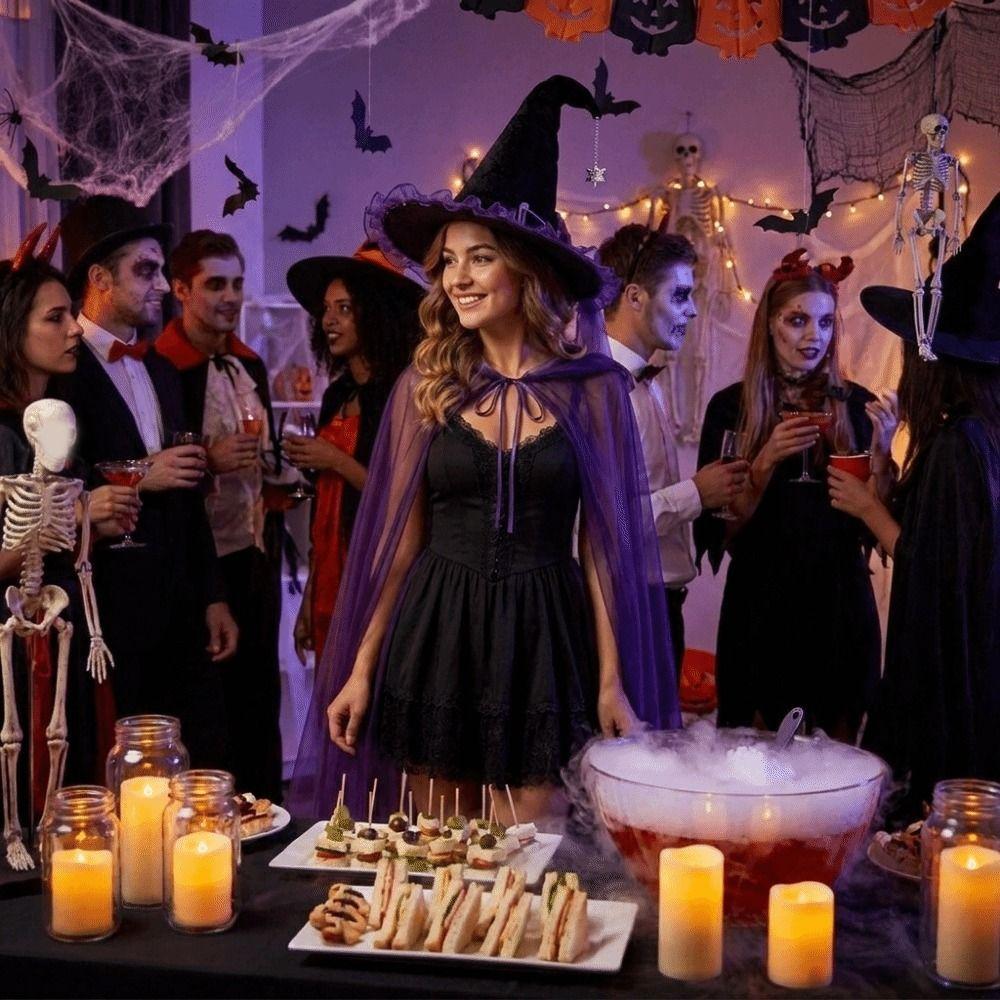 Hooded Mesh Witch Hat Hooded Cloak Role Play Halloween Cosplay Hooded Cape  Women Party