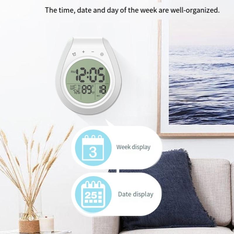 Shower Timer Digital Clock Waterproof LCD Screen 12/24 Hour Format Temperature Display Countdown Function Suction Cup Mount