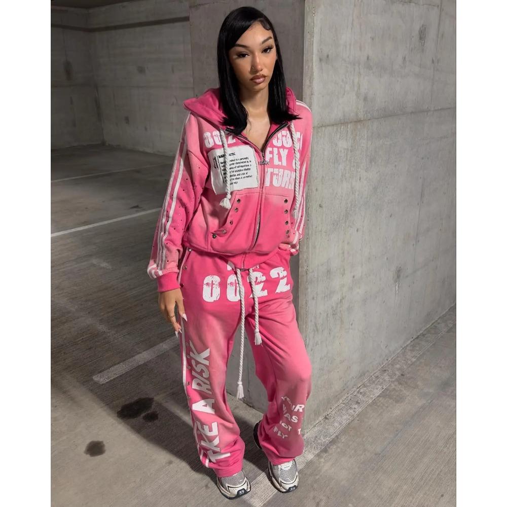 LUXEON Gothic Punk Hip Hop Gewaschener Hoodie Y2k Retro Streifenstickerei Reißverschluss Kapuzenpullover Rock Harajuku Herren Damen Streetwear