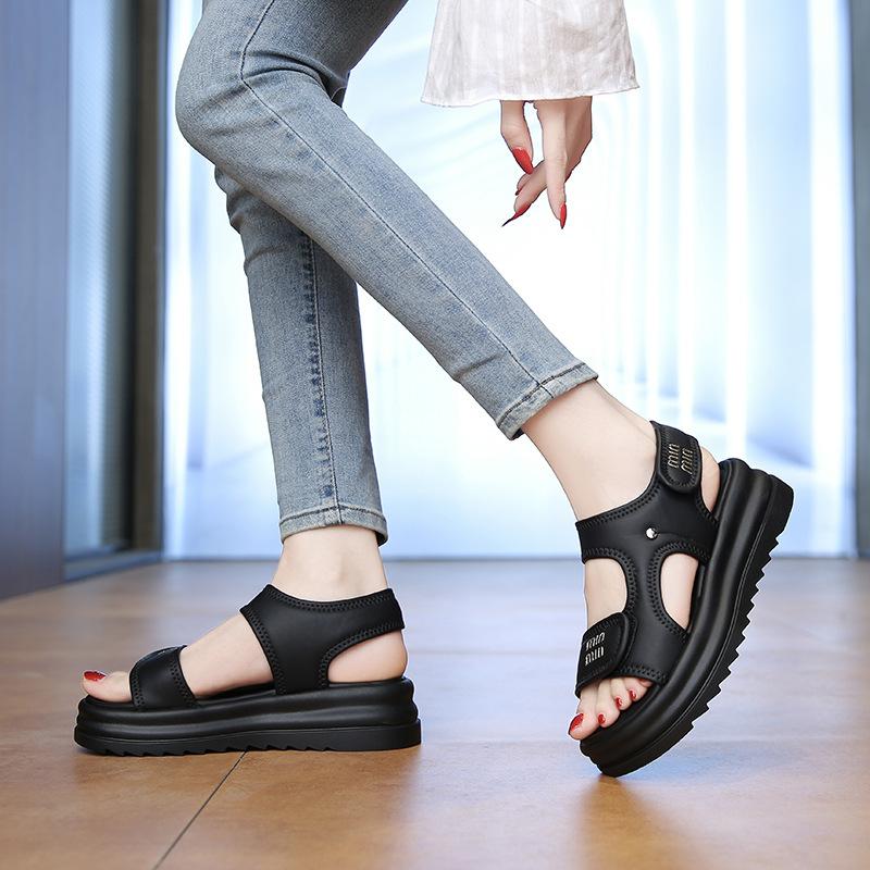 Velcro sandals women's summer new letters small fragrant wind open toe comfort thick-soled beach sandals women