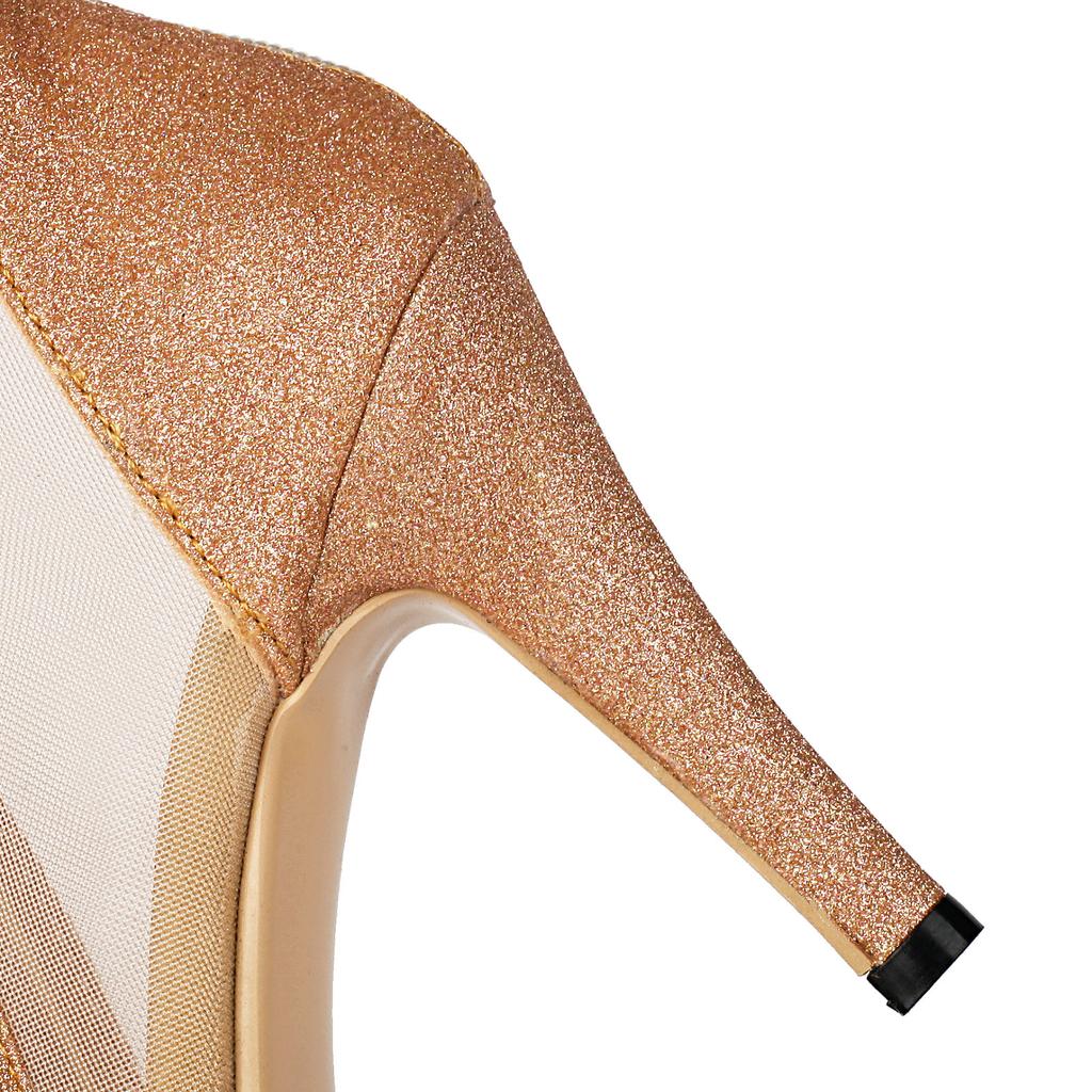 Peep Toe Grainy Sequined Sandals Drag Queen Summer Ankle Boots High Heels Jaz Latin Dance Shoes Patchwork Mesh Bandage Stiletto