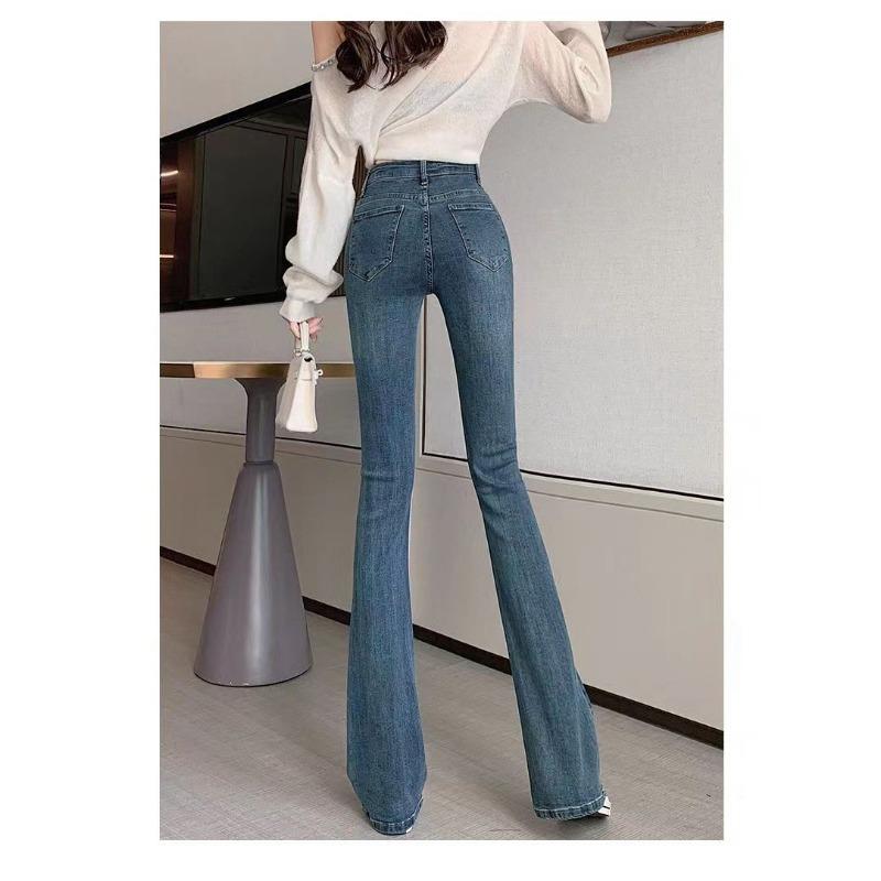 Dámské strečové kalhoty s vysokým pasem, jarní a podzimní džíny